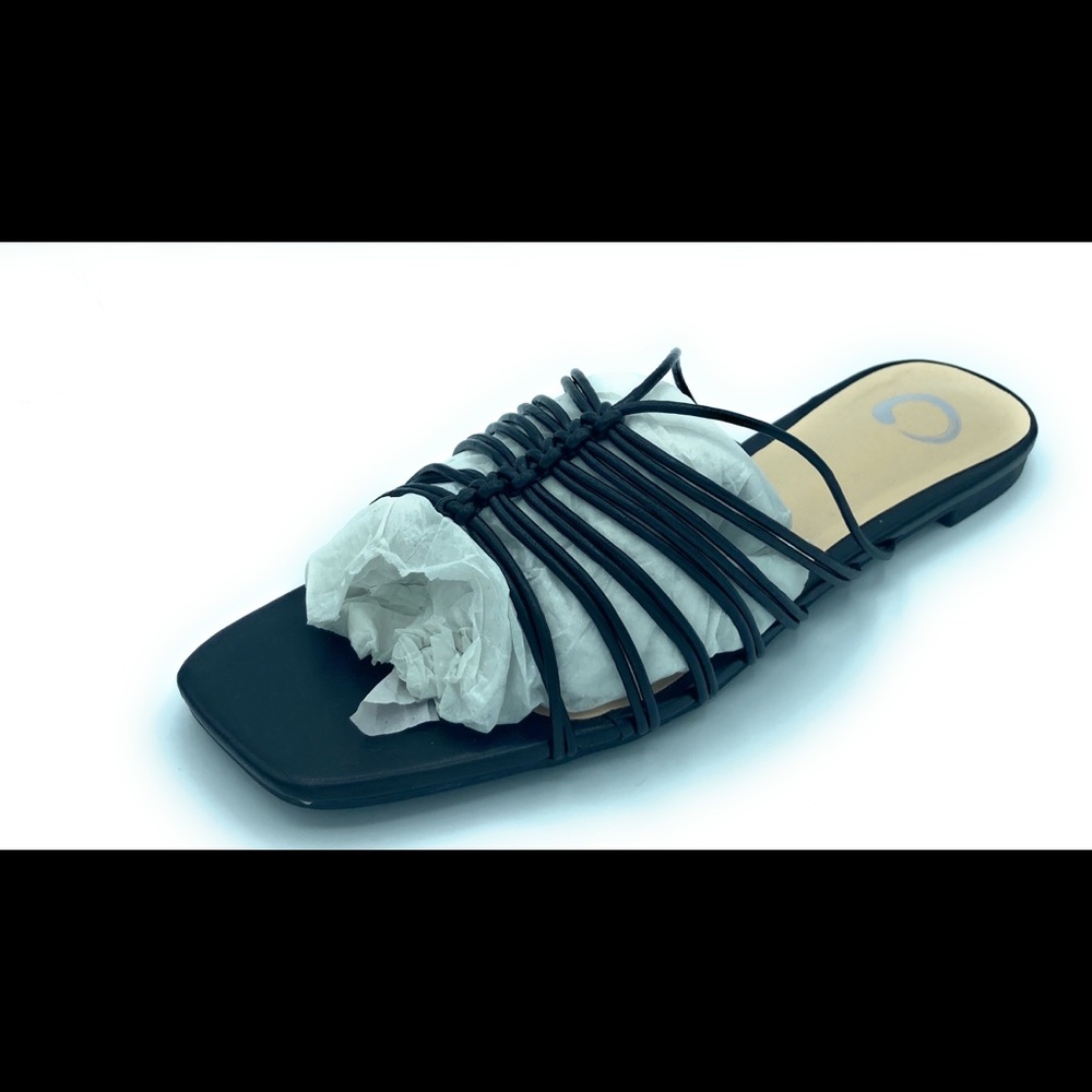 Brinley Co Womens Adorra Slide Strappy Sandals Black Leather Size 8.5 M US
